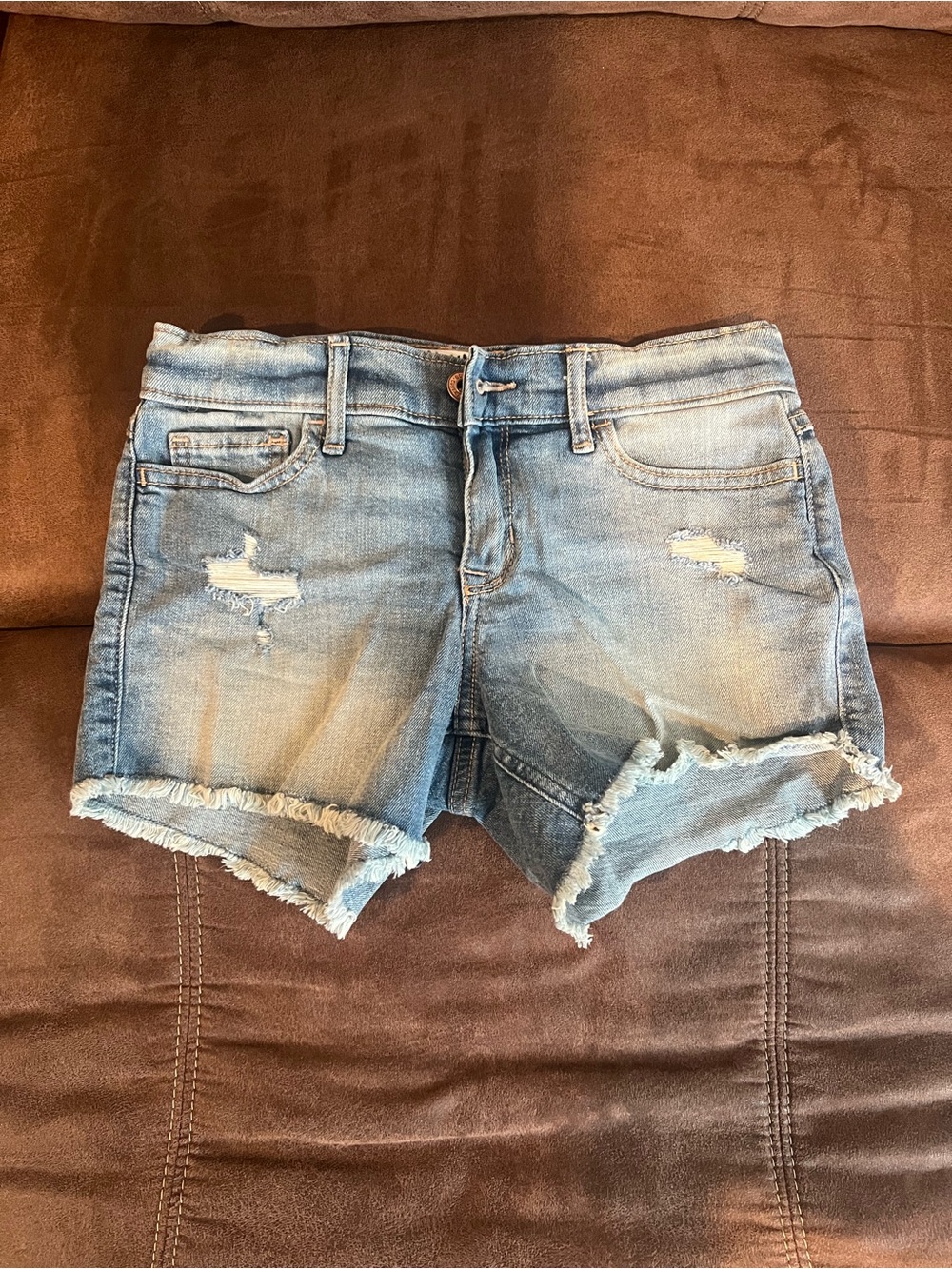 Abercrombie Kids Girls Midi Denim Shorts Distressed Cut Off Raw Hem Size 11/12